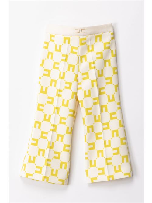 PANTALONE DOPPIO CREPE STAMPA LOGO CUBICO BURRO/CEDRO ELISABETTA FRANCHI La Mia Bambina | EGPA060 0 GA008/D261